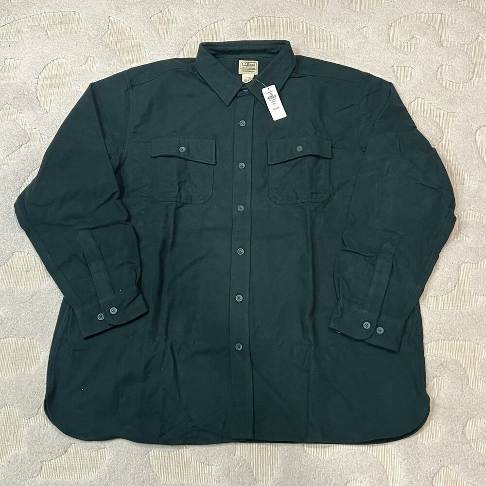 LL Bean Chamois Cloth Shirt Mens XXL Green Traditional Fit Cotton Flannel 187923